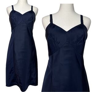 Vintage 50’s 60's Wondermaid Molded Magic Lingerie Dark Navy Blue Slip 34